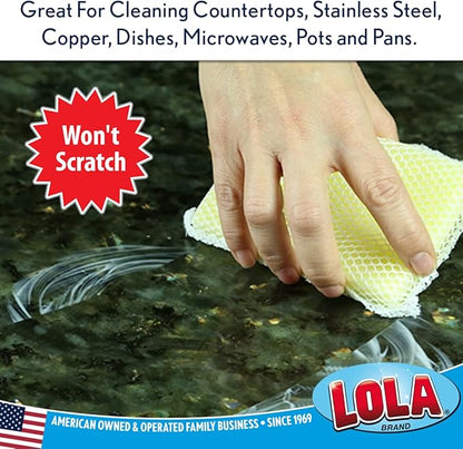LOLA Nylon Net Sponge Cleaning Pad, Non Scratch Scrubbers, Safe on Non-Stick Surfaces & Coated Cookware & Dishes - Gentle Effective Cleaning, 1 Count