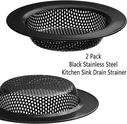 2 Pcs Black Stainless Steel Mesh Sink Drain Strainer, 4.5" Top / 3" Kitchen Filter Trap Basket, Large Food Catch for Bathroom Bathtub Wash Basin Floor Drain Balcony RV Drain Hole Electroplated Coatin