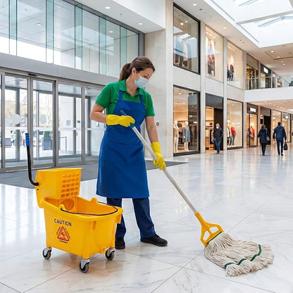 Chasesun 35 Quart Commercial Mop Bucket with Side Press Wringer on Wheels, Industrial Mop and Bucket Set with Loop-End Mop Head, Gloves and Microfiber Cloth, Heavy Duty Yellow Janitorial Cleaning Cart