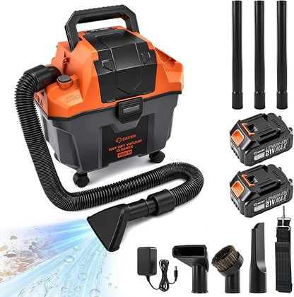 Saker Cordless Wet and Dry Shop Vacuum 17kPa 2.6 Gallon Portable Shop Vacuum Cleaner with Storage Rack, 2×4.0Ah Batteries, Strap, HEPA Filter, 3-in-1 Small Shop Vac for Car, Garage, Workshop