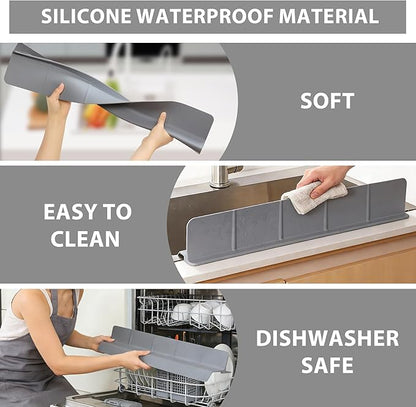 23Inch Sink Splash Guard – Extended Length & Tall Silicone Kitchen Sink Splash Guard with Overhang Drainage Design & Strong Suction Cups for Countertop (Dark Grey, 23''x3.5'')