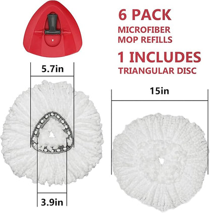 Spin Mop Replacement Head - 6 Pack EasyWring Mop Refills with Base Compatible with O-Cedar Triangle Spin Mop, Microfiber Mop Replace Head Easy Cleaning Floor Head Mop for Floor Cleaning