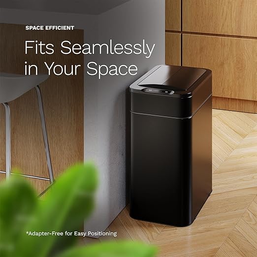 hOmeLabs - 13 Gallon Kitchen Trash Can - Retractable Automatic Sensor Butterfly Lid, Space-Saving Design, Easy to Clean, Battery-Operated with Batteries Included - Matte Black