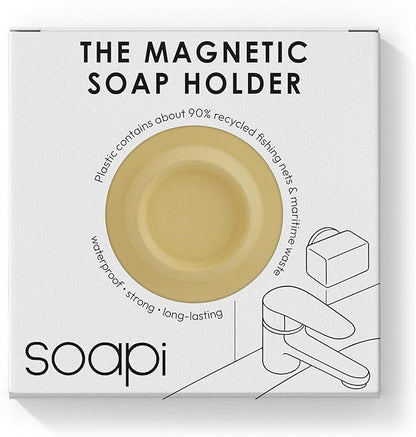 Magnetic Soap Holder – No-Drill Installation – Space-Saving Wall Soap Dish – Wall Mounted, Eco-Friendly Bar Soap Holder – Recycled Ocean Plastic – Stick Anywhere - Soapi (Yellow)