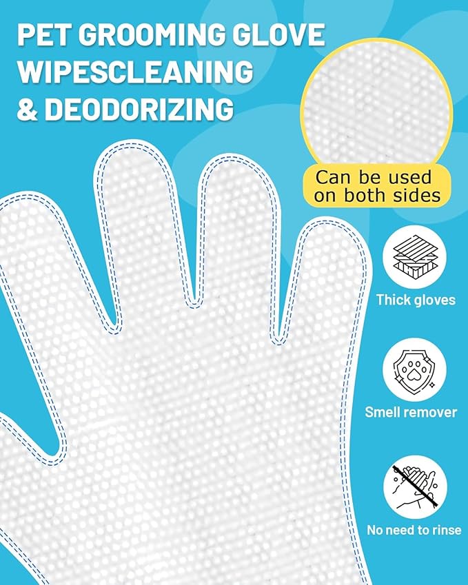 20 Pcs Dog Glove Wipes for Paws, Butt, Ears & Eyes - Pet Cleaning Wipes for Walk, Grooming & Potty | Extra Large Thick Rinse-Free for Dogs & Cats | Hypoallergenic Fragrance-Free for Travel & Camping