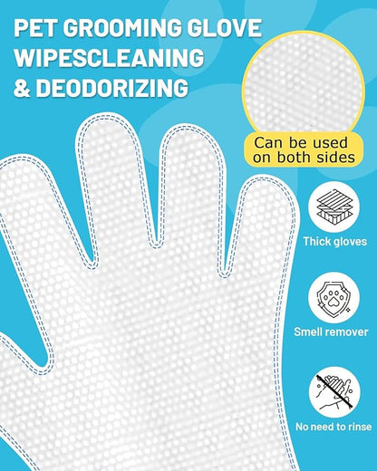 20 Pcs Dog Glove Wipes for Paws, Butt, Ears & Eyes - Pet Cleaning Wipes for Walk, Grooming & Potty | Extra Large Thick Rinse-Free for Dogs & Cats | Hypoallergenic Fragrance-Free for Travel & Camping