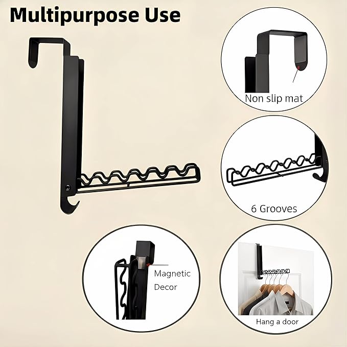 Over The Door Drying Rack with Hooks, Double Folding Portable Small Space Storage for Laundry Bathroom Travel Bedroom Drying (2Pack, Black)