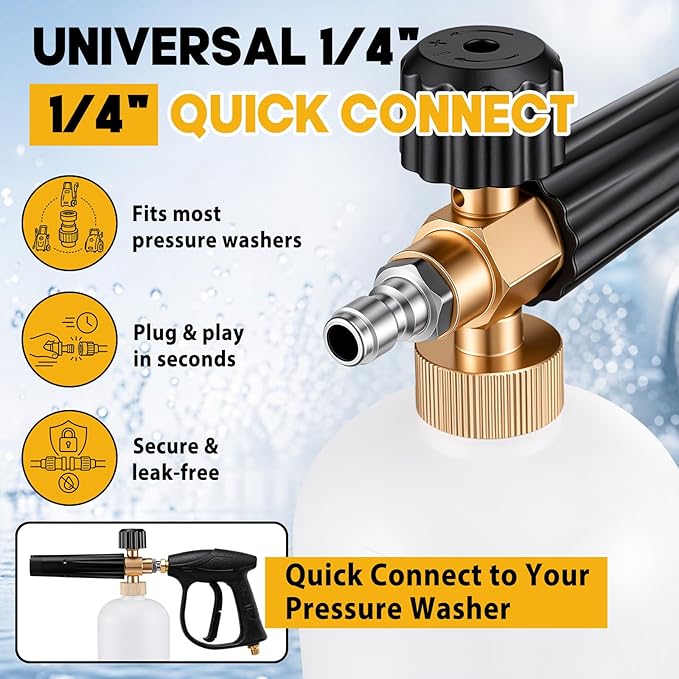 2 Pack Foam Cannon with 1/4" Quick Connector for Pressure Washer, 1000-3000 Psi, 1 Liter, Adjustable Nozzle Foam Cannon for Car Washing