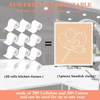6 Pcs Swedish Kitchen Dish Cloths Kitchen Towels Reusable Sponge Cleaning Cloths Wipes Absorbent Dish Cloth Quick Drying Washable Decorative Tea Towels No Odor Bar Hand Towel (Abstract Leaves)