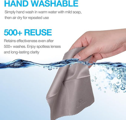 SmoTecQ 32 Pack Microfiber Cleaning Cloths for Glasses (Individually Wrapped) - Premium Optical Lens Cleaner for Screens, iPhone, iPad, Camera & Eyeglasses - Washable & Lint Free (Black & Grey)