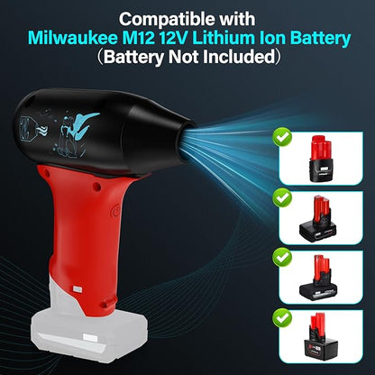 TPDL Mini Jet Blower Portable Violent Turbo Fan for Milwaukee M12 12V Battery, 4-Speed Wireless High Speed Handheld Fan, for Computer Key Board Cleaning,Hair Drying,Camping,Outdoors (No Battery)