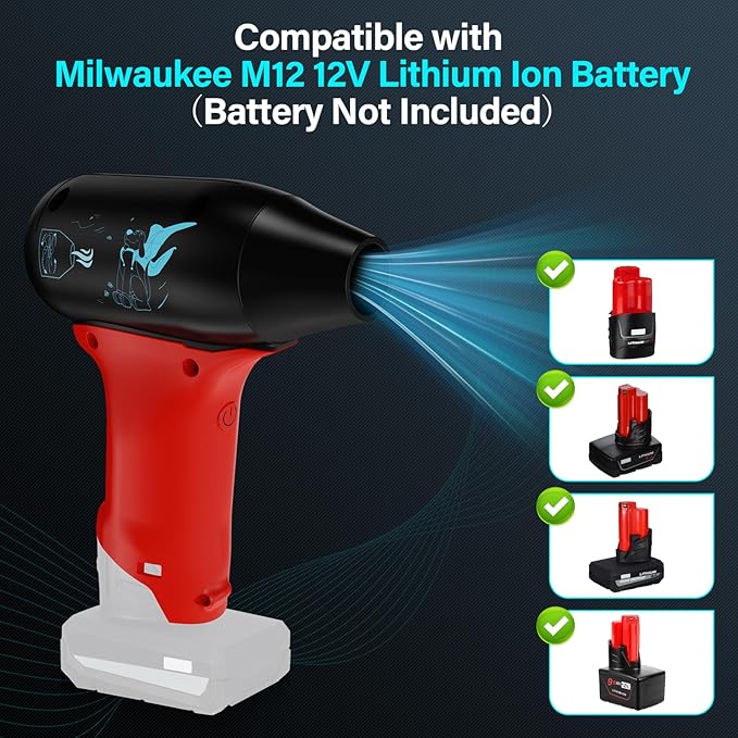for Milwaukee 12V Jet Dry Mini Blower, Jet Fan 130000 RPM 3 Adjustable Wind Speeds Compatible with Milwaukee M-12 12V Lithium Battery, Super Jet Fan Blower for Drying, Cleaning (Battery not Included)