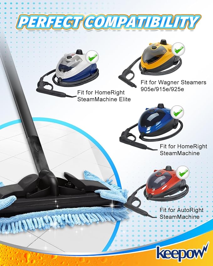 KEEPOW Microfiber Steam Mop Pad Compatible with Wagner Steamer 905e, 915e and 925e Microfiber Pads, Machine Washable Reusable Microfiber Chenille Replacement Pads, 4 Pack (Mop is Not Included)
