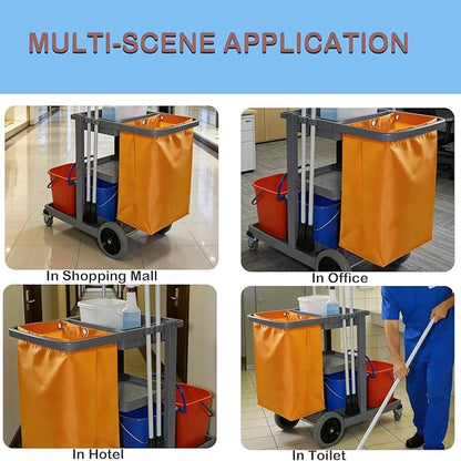 Yellow Replacement Janitorial Cart Bag, High Capacity Waterproof Thickened Housekeeping Commercial Janitorial Cleaning Cart Bag for Shopping Mall Holtel Office Toilet (16 x 11 x 27inches)