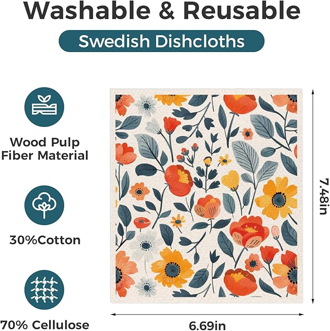 wlich Swedish Dishcloths, 10PCS Reusable Soft Kitchen Towels Dish Cloths Set with Clips, Non-Scratch Dish Rags for Washing Dishes, Washable Swedish Dish Cloths for Kitchen, No Odor(Plant)