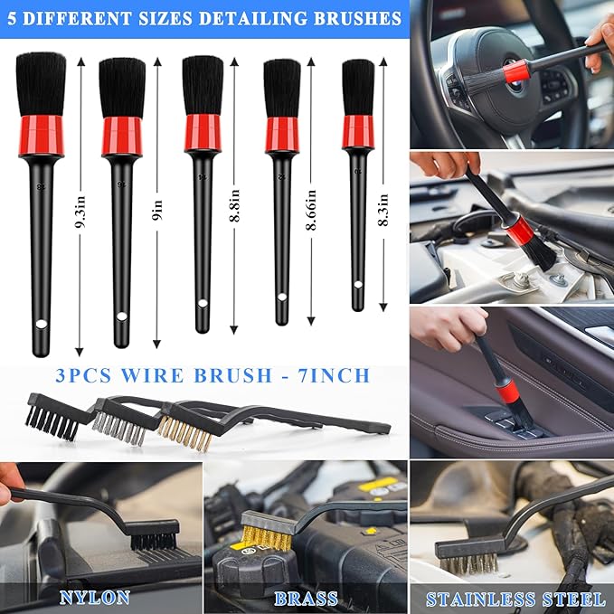 32Pcs Car Detailing Brush Set, Car Detailing Kit, Auto Detailing Drill Brush Set, Car Detailing Brushes, Car Wash Cleaning Tools Kit with Wash Mop for Interior, Exterior, Wheels, Blue