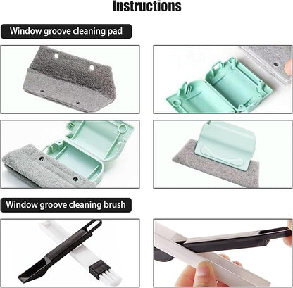 Window Groove Cleaning Tools Set,Small Multipurpose Track Brush with dustpan,Magic Gap Scouring Pad with 10 Replacement Sponge,Sliding Door Slot Cleaner Tools,Hand-held Family Sill Crevice Clean Scrub