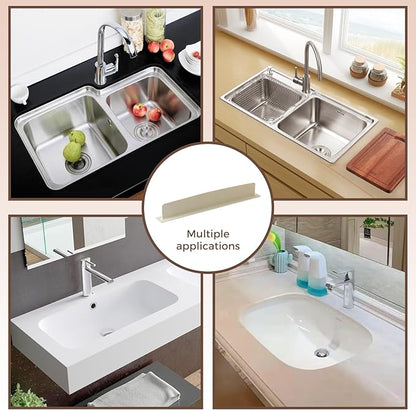 3 Pcs Silicone Sink Splash Guard for Kitchen Sink, Non-Slip Strong Suction Splash Protector, Durable & Easy Clean Splash Guard for Sink, Dishwasher Safe, 16 inch (Cream White)