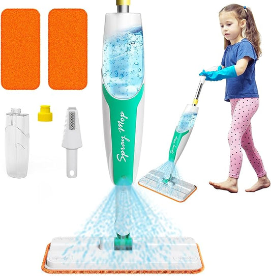 Kids Spray Mop with Refillable Microfiber Pads, and Cleaning Brush, Kids Cleaning Set for Ages 3+, Designed with Smaller Hands in Mind