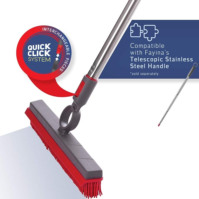 Premium Rubber Floor Brush with Squeegee for Carpets & All Surfaces - Pet Hair Remover - 11.5 Inches (Attachment Only)