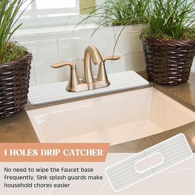 Teenyyou an Oval Hole White Faucet Mat for Kitchen Sink Bathroom 17.32" x 4.6" Kitchen Faucet Absorbent Mat Diatomite Splash Guard Quick Drying Stone Drip Catcher Hole 6.22" x 2.28"