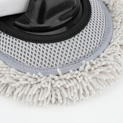 15° Curved Car Wash Brush with 43" Telescopic Handle – Microfiber Chenille Car Wash Mop for RV, SUV, Truck & Boat – Soft, Scratch-Free Extendable Cleaning Tool (White&Black, Mop Refill Cover)