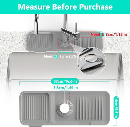 14.6'' Faucet Mat for Kitchen Sink [5°Slope Fast Self-draining] Kitchen Sink Splash Guard Silicone Kitchen Sink Faucet Mat Splash Guard for Kitchen Sink Area Tidy Splash Faucet Guard Draining Mat