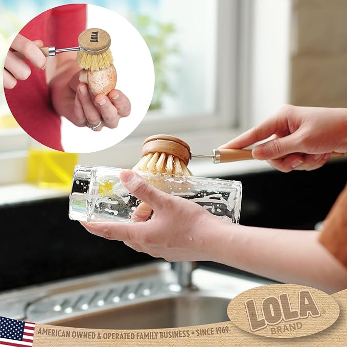 LOLA -The Original - Tampico Vegetable & Dish Brush, 72 Pack, Sustainable Wood Ergonomic Handle w/Tampico Fiber Bristles