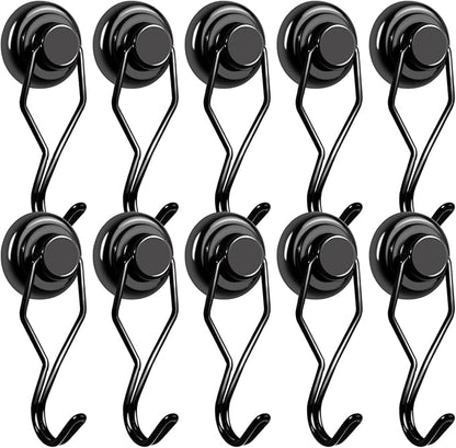 E BAVITE Black Swivel Swing Magnetic Hook 80LB Refrigerator Magnet Hook 10 Pack Strong Neodymium Magnets for Refrigerator Other Surfaces 67.5mm(2.66in)
