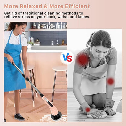 Electric Spin Scrubber with 7 Replaceable Brush Heads, 2-Speed Power, Extendable Handle up to 54 Inch – Bathroom, Shower, Bathtub, Tile & Kitchen