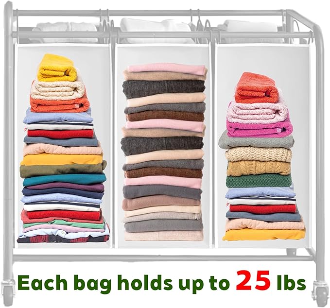 3 Pcs Large Laundry Sorter Replacement Bags, Hamper Cart Removable Replacement Laundry Storage Organizer Bag Hamper Liner for Dirty Clothing, Gray 15" x 8.7" x 22.4"