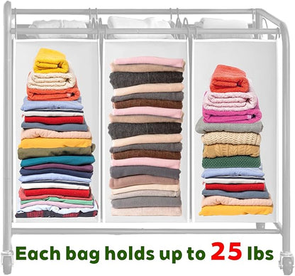 3 Pcs Large Laundry Sorter Replacement Bags, Hamper Cart Removable Replacement Laundry Storage Organizer Bag Hamper Liner for Dirty Clothing, Gray 15" x 8.7" x 22.4"