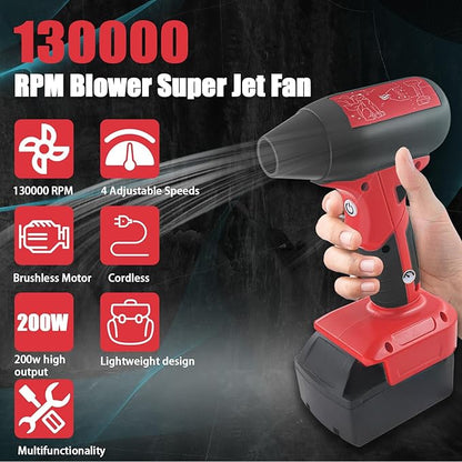 Mini Jet Dry Blower Fan for Milwaukee M18 Battery,130000RPM Electric Air Duster,Rechargeable Cordless Jet Fan Blower for PC, Car and Outing Jobsite (Battery Not Included)