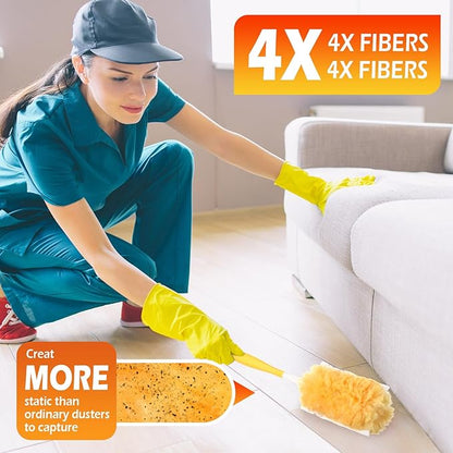 Honeydak 120 Pack Heavy Duty Duster Refills with 2 Handle, Compatible with Swiffer, Multisurface 360° Larger Size Dusters with 4X Microfibers, Unscented Disposable Dusting Furniture for Cleaning