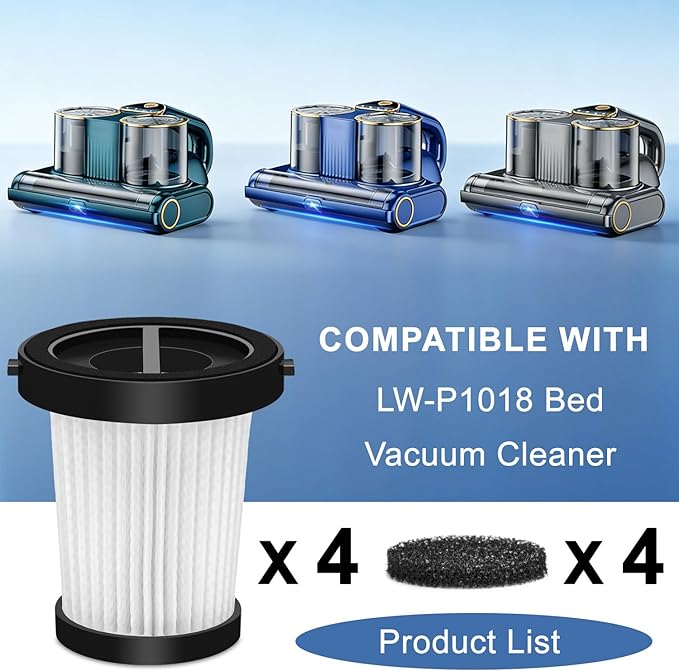 Washable Reusable Replacement Filter Compatible with Gxzsk 500W Corded Mattress Vacuum Cleaner，Dual Cup & Widen Suction Port Handheld Vacuums 4-Pack