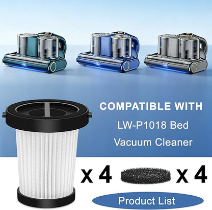 Washable Reusable Replacement Filter Compatible with Gxzsk 500W Corded Mattress Vacuum Cleaner，Dual Cup & Widen Suction Port Handheld Vacuums 4-Pack