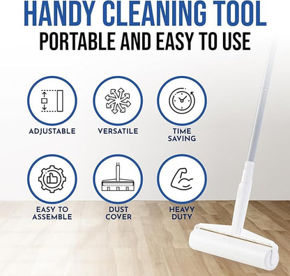 Large Lint Roller with Long Handle – 9.45" Heavy Duty Giant Lint Rollers for Pet Hair – Sticky Roller with Extendable Handle and Refills for Floor, Furniture, Couch, Carpet