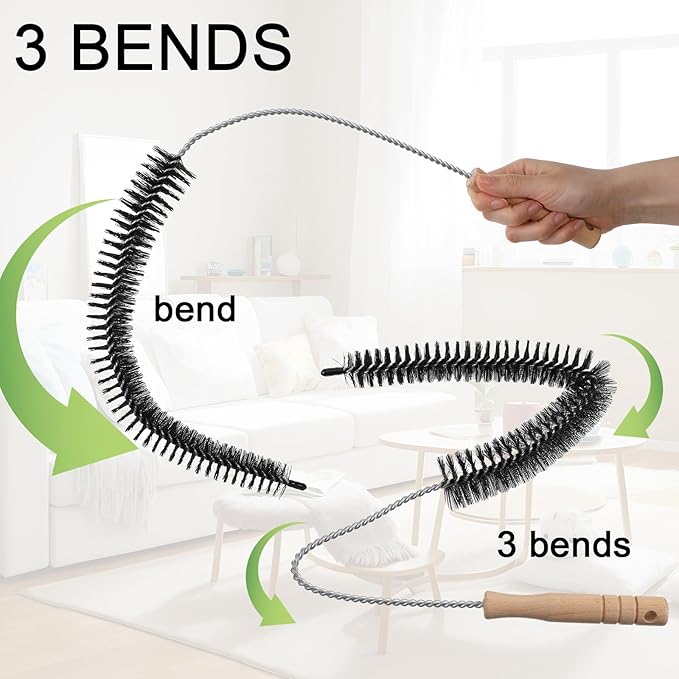 Dryer Vent Cleaning Brush, Lint Remover Cleaner Tool, Long Flexible with Wood Handle, Flexible Dryer Brush, Quickly Lint Remover (Black, 29.53 inches)