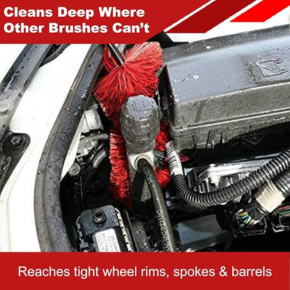 EZ Detail Brush Big - Red - Wheel Rim Cleaner for Cars, Bike, Trucks, Motorcycle, and Other Vehicles. Non-Scratch Auto Detailing Tool, Easily reaches Nook and Crannies
