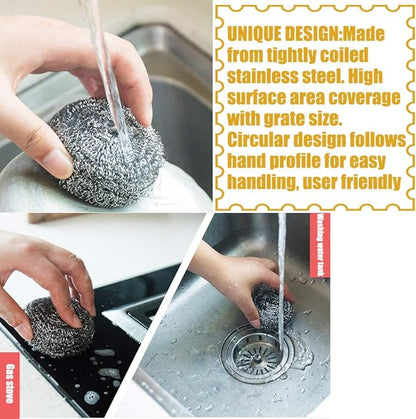 16 PCS Stainless Steel Sponges Scrubbers Cleaning Ball Utensil Scrubber Density Metal Scrubber Scouring Pads Ball for Pot Pan Dish Wash Cleaning for Removing Rust Dirty Cookware Cleaner (16 Packs)