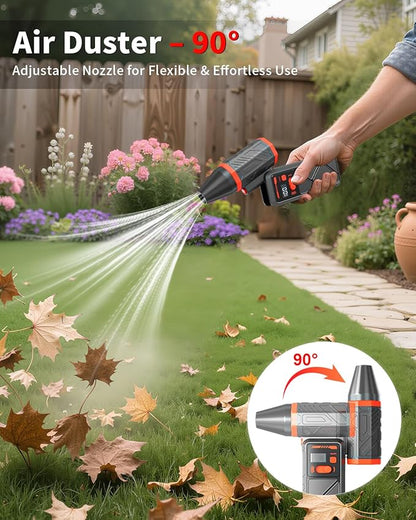 Electric Compressed Air Duster, 150000RPM Cordless Air Duster with 8000mAh Rechargeable Battery, Stepless Speed, Adjustable 90 Nozzle, LED Light for PC Cleaning, Keyboard, Car Interior, Home