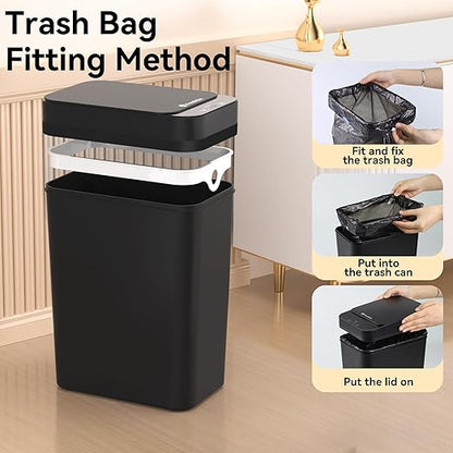 FRESHLIX 3 Pack Bathroom Trash Can 2.6 Gallon Small Touchless Automatic Motion Sensor Trash Cans Slim Waterproof Garbage Bin with Lid for Kitchen, Office, Bedroom Black
