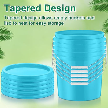 Tioncy 10 Pcs 2 Gallon Plastic Bucket with Lid Heavy Duty 2 Gallon Bucket Pail with Lid Handle for Storage Container Home Household Cleaning (Light Blue)
