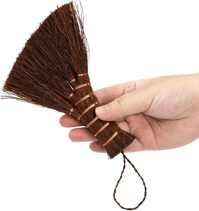 Fasmov 3 Pack Bonsai Broom Brush, Natural Straw Broom with Embroidery Nylon Thread Handle with Hanger, Whisk Broom Hand Brush Car Broom for Cleaning Dustpan Desktop
