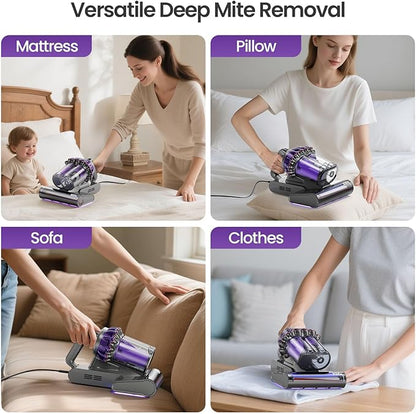 Xlife Mattress Vacuum, Bed Vacuum Cleaner with 2 Roller Brushes for Pet Hair, 253.7nm UV-C Light, 140F° Heating, 550W 16KPA Suction, HEPA Filter Couch Vauum for Bed, Sofa, Pillow, Baby Crib (Corded)