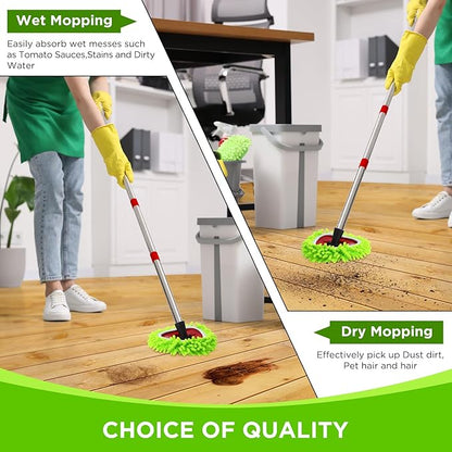Baderke 3 Pack Mop Heads Replacements Compatible with 1 Tank System Duster Replacement Heads Microfiber Spin Mop Refill Pads Reusable Dust Refills for Floor Cleaning (Green)
