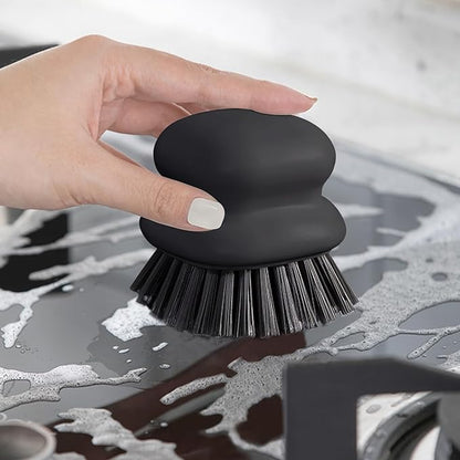 Dish Brush with Handle, Kitchen Scrub Brushes for Cleaning, Dish Scrubber with Nylon bristles for Sink, Pots, Pans(2Pack Black +2Pack White)