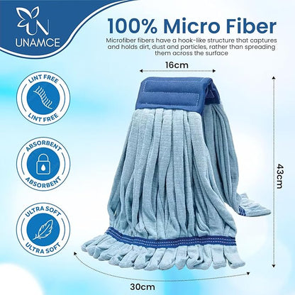 2 Pack - Replacement Heavy Duty Microfiber Mop Head | Robust, Blue, Machine Washable, Extra Absorbent, Extra Large, for Industrial, Commercial & Floor Cleaning - Hardwood, Tile, Laminate, Vinyl Floors