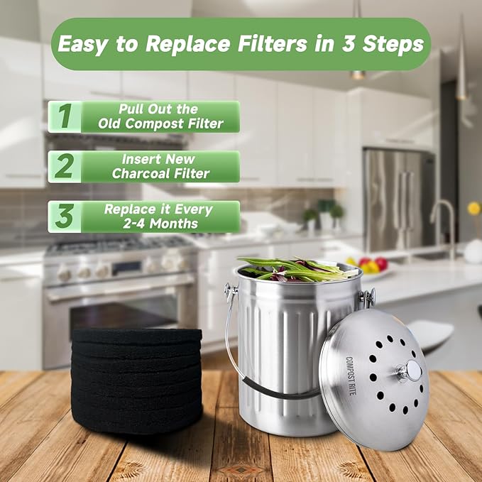 LMJP 6.7 Inch Charcoal Filters for 8 Pack Kitchen Countertop Compost Bins- Extra Thick 0.4" for Longer Lasting Activated Carbon