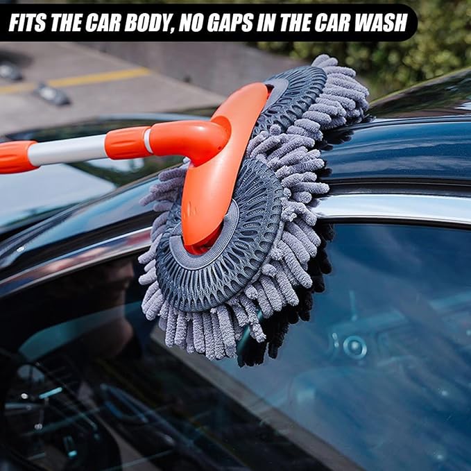 Car Wash Brush with Long Handle, Adjustabe Microfiber Car Wash Mop with Long Handle, Car Cleaning Kit Brush Duster, Scratch Free Cleaning Tool for Cars, Window, Truck Orange